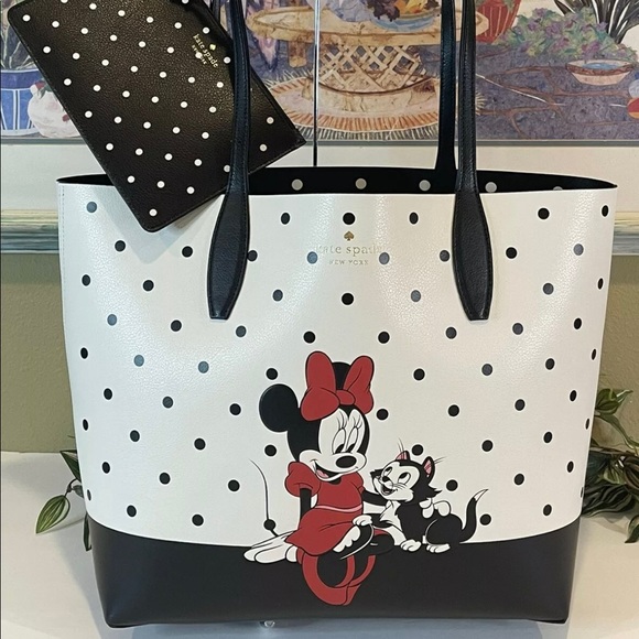 kate spade Handbags - NWT Disney Kate Spade minnie mouse tote bag reversible black polka dot $379